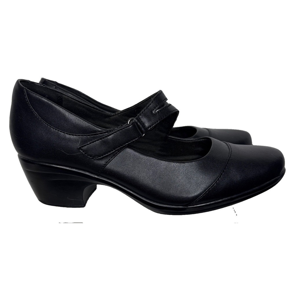 Clarks Women's Emily Clover Black Leather Mary Jane Pumps Sz 8.5M